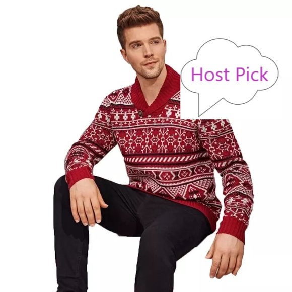 Red Christmas Sweater for Men Fair Isle Knitted Sweater - Full Sleeve Collared